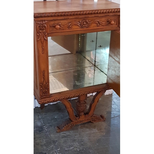672 - Vintage Continental Drinks Cabinet / Bar with Decorative Carved Front, Drawer and Mirrored Cupboard,... 