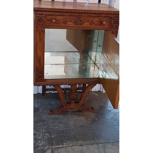 672 - Vintage Continental Drinks Cabinet / Bar with Decorative Carved Front, Drawer and Mirrored Cupboard,... 