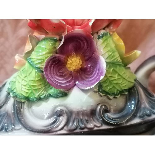 702 - Capodimonte Style Urn Type Pot with Lid on Lower Plate (H:30 x 34 x 19cm)