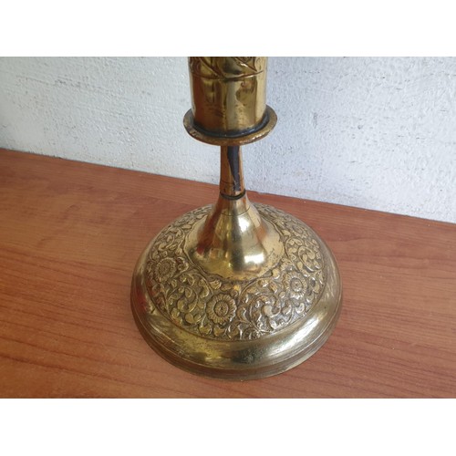 713 - Vintage Brass Floor Standing Decorative Brass Ashtray with Oriental Pattern (Approx H:62cm)