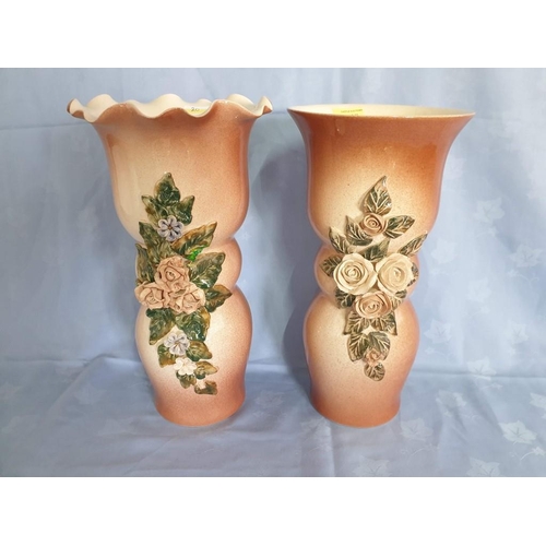 20 - 2 x Large Capodimonte Style Vases with Floral Decoration, (Approx. H: 37cm), (2)