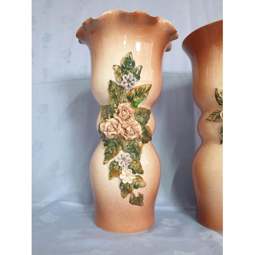 20 - 2 x Large Capodimonte Style Vases with Floral Decoration, (Approx. H: 37cm), (2)