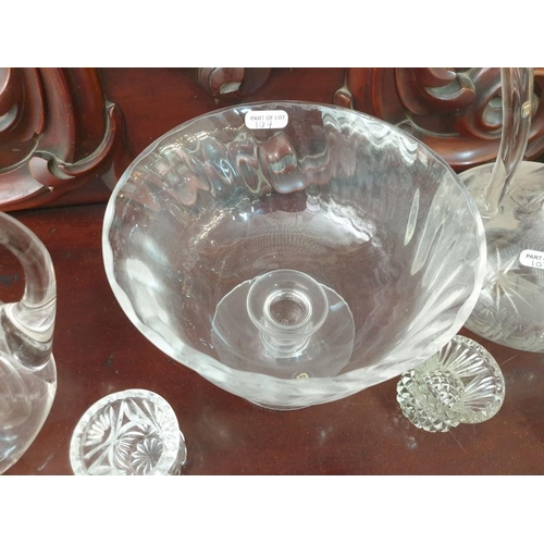 107 - Dartington Crystal Bowl with Pedestal Base, Crystal Claret Jug, Water Jug & Goblet, Together with Cu... 