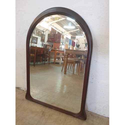 121 - Wall Mirror with Curved Top, Bevel Glass and Wood Surround (Approx. 74 x 100cm)
