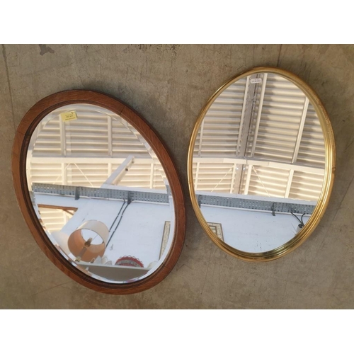 122 - 2 x Oval Shape Wall Mirrors, One with Bevel Glass and Wood Frame (Approx. 62 x 46cm), Other with Gol... 