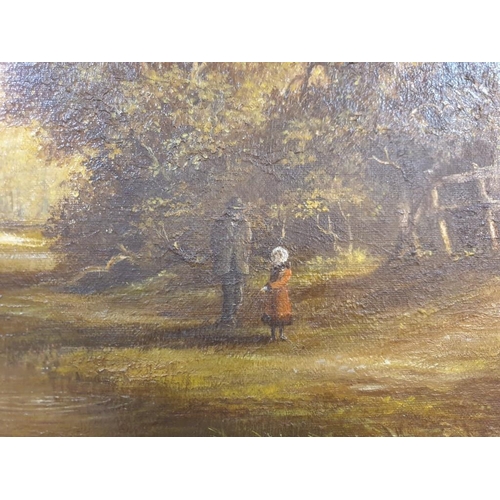 195 - Original Oil on Canvas Painting of Lakeside Woods by 'J Heathcote Hunt' (Derby, UK, 1900-1989), Sing... 