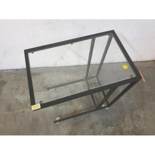 198 - Black Metal Sofa Table with Glass Top on Wheels (Approx. 55 x 35 x 69cm)