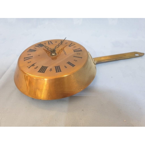 48 - Copper Saucepan Wall Clock (Quartz, Un-Tested, H: 31cm)