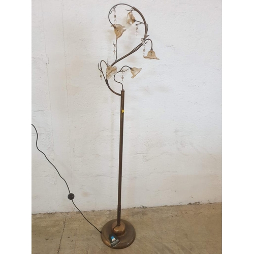 66 - Floor Standing Lamp with Bronze Colour Metal, 6-Spot & Glass Flower Shades, Metal Leafs and Swarovsk... 