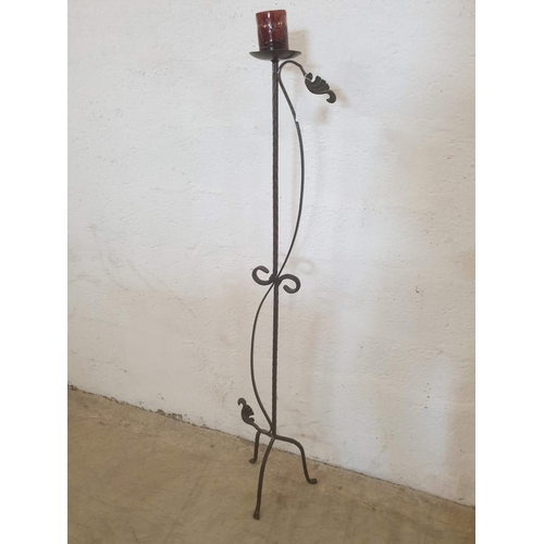 67 - Decorative Floor Standing Wrought Iron Candle Stand (H: 138cm)