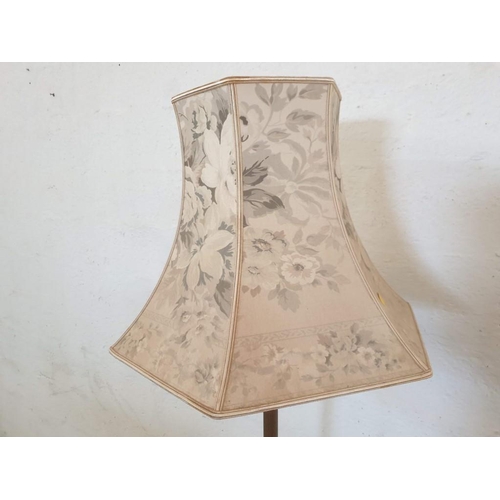 69 - Vintage Brass and Onyx Standard Lamp with Patterned Shade and Claw Feet (Overall Approx. 170cm)