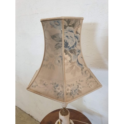 74 - Vintage Marble and Brass Table Lamp with Patterned Shade