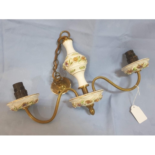 75 - Decorative Ceiling Light, 2-Arm / Spot with Brass and Porcelain
