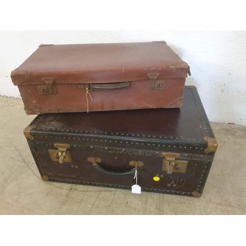 79 - Vintage Travelling Trunk with Removable Shelf (Approx. 68 x 46 x 29cm), Together with Vintage Suitca... 