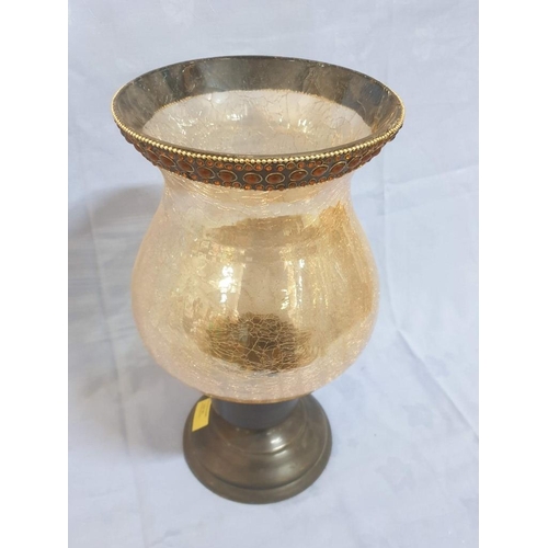 81 - Decorative Large Glass Vase / Candle Holder with Round Metal Base (H: 38cm), (A/F)