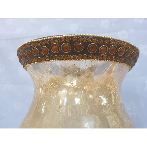 81 - Decorative Large Glass Vase / Candle Holder with Round Metal Base (H: 38cm), (A/F)