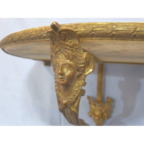 82 - Demi-Lune Marble Wall Shelf with Decorative Brass Surround / Support (Approx. W: 43cm x Depth: 24cm)
