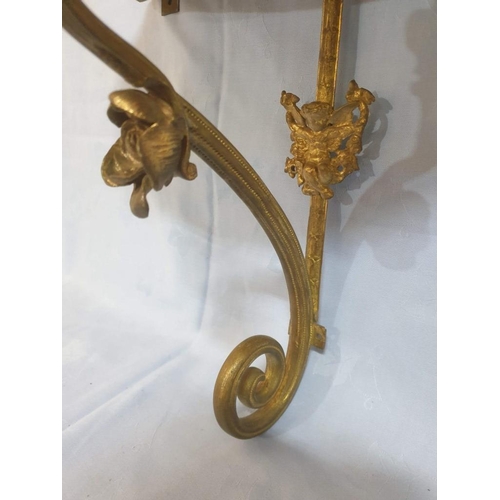 82 - Demi-Lune Marble Wall Shelf with Decorative Brass Surround / Support (Approx. W: 43cm x Depth: 24cm)