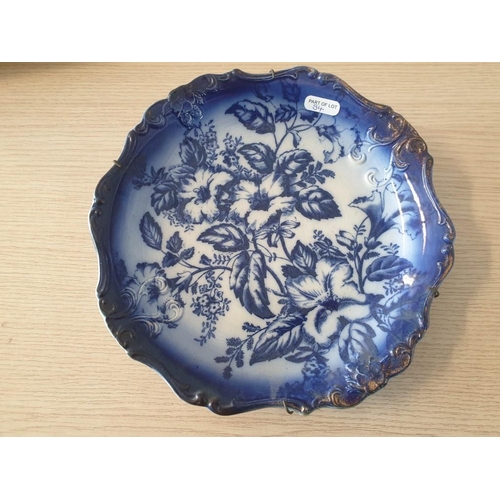 84 - Decorative Vintage Blue & White Tableware; Large Cheese Dish with Cover, Shapely Wall Plate and Oval... 
