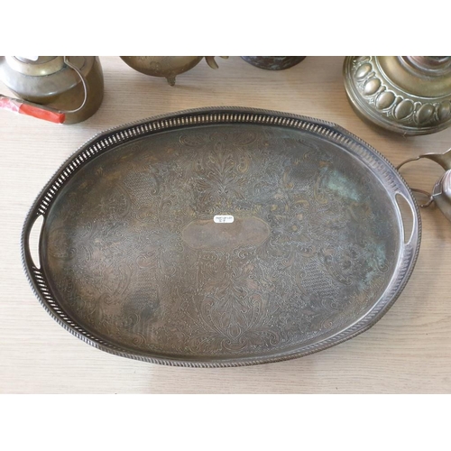 37 - Collection of Vintage Metal Items; Large Oval Tray with Claw & Ball Feet, 2 x Tea Pots, Copper Jugs ... 