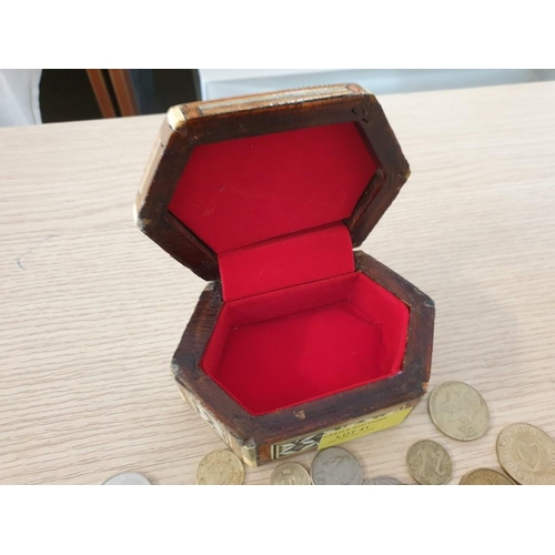 41 - Marquetry Box with Collection of Assorted World Coins