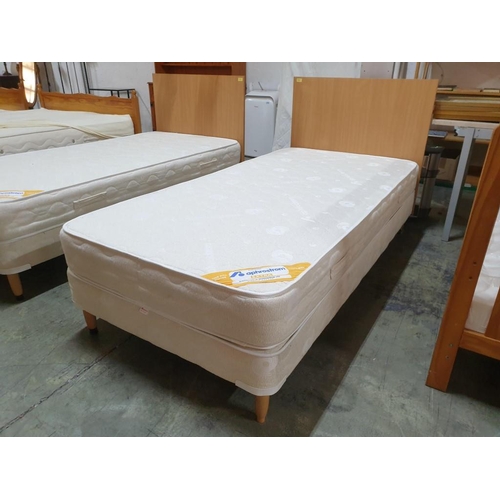 526 - Single Divan Bed with Aphrostrom Mattress (Approx. 90 x 190cm) and Light Wood Headboard