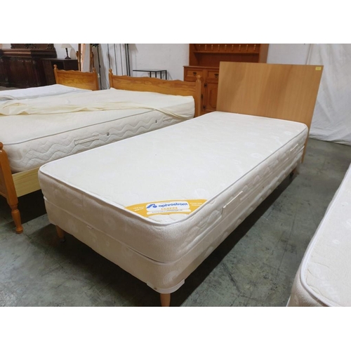 527 - Single Divan Bed with Aphrostrom Mattress (Approx. 90 x 190cm) and Light Wood Headboard