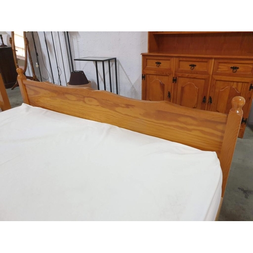 528 - Double Bed with Pine & Light Wood Surround and Aphrostorom Mattress (135 x 190cm)