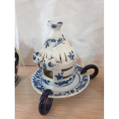 53 - Pair of Round Porcelain Lidded Dishes with Blue & White Scenes, Together with 2 x Lidded Jars and 'B... 