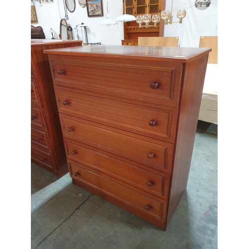 530 - Dark Wood 5-Drawer Chest of Drawers (82 x 46 x 102cm)