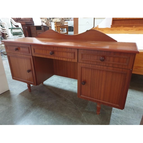 533 - Dark Wood Dressing Table with 3-Drawers and 2-Cupboards with Round 3-Part Mirror Over (133 x 37 x 66... 