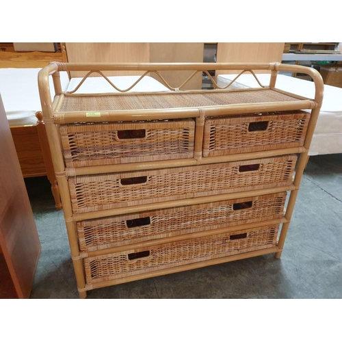 536 - Wicker and Cane 5-Drawer Unit (91 x 31 x 84cm)