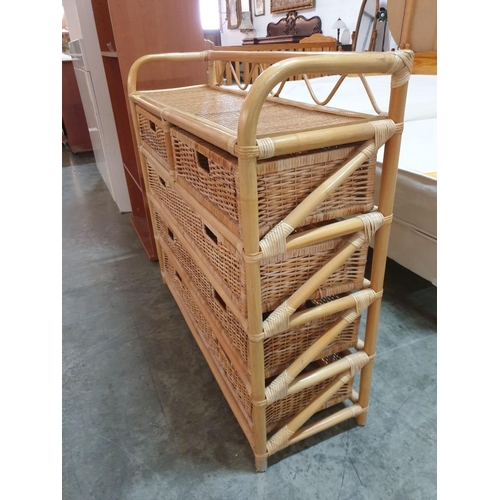 536 - Wicker and Cane 5-Drawer Unit (91 x 31 x 84cm)