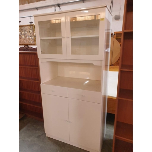 538 - White Colour Storage / Display Unit with Glass Top Section Over 2 - Drawers & Double Cupboard (87 x ... 