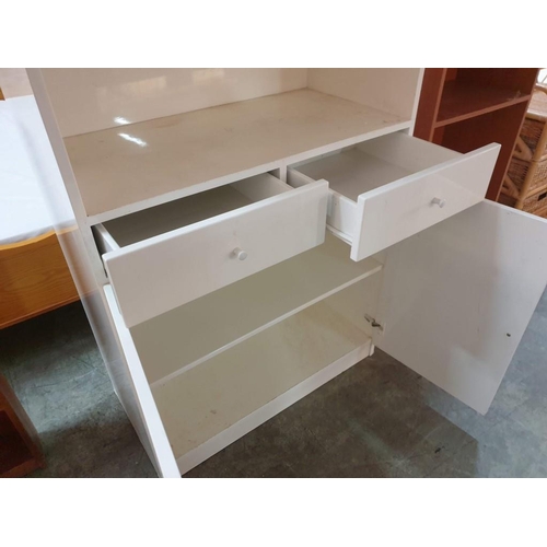 538 - White Colour Storage / Display Unit with Glass Top Section Over 2 - Drawers & Double Cupboard (87 x ... 