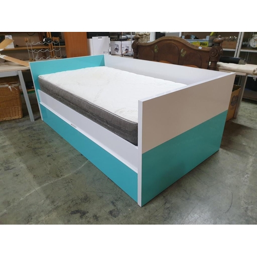 540 - Companion Bed; Single Bed with Modern White & Green Lacquered Surround and Pull Out Bed Under, Both ... 