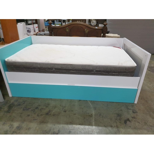 540 - Companion Bed; Single Bed with Modern White & Green Lacquered Surround and Pull Out Bed Under, Both ... 