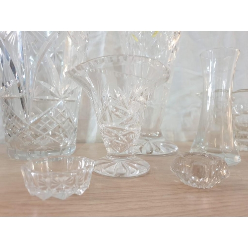 88 - Collection of Crystal Items; 2 x Large Vases, Bowl, Candle Holders, etc (8)