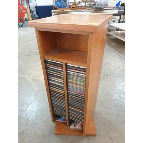 91 - Light Wood Floor Standing Revolving CD Rack (Double Sided) with Large Collection of CD's (Approx. 65... 