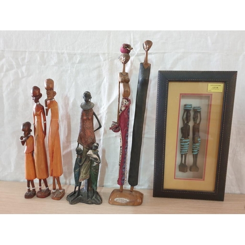 98 - Collection of African Figures Incl. Pair in 3D Box Frame