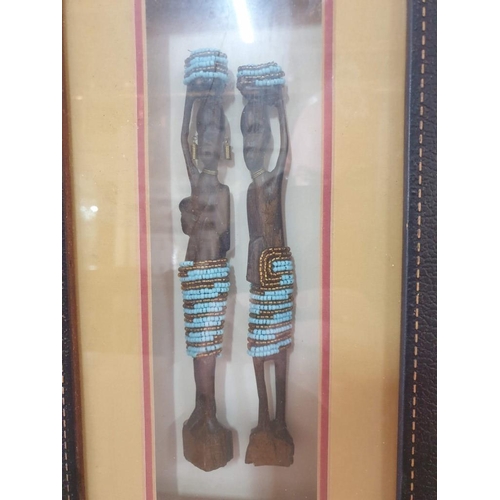 98 - Collection of African Figures Incl. Pair in 3D Box Frame