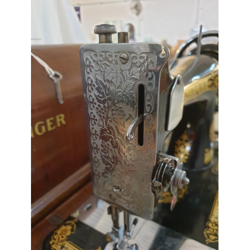 1 - Singer Sewing Machine, Model: 26K (Circa 1933), Cast Iron Manual Wind in Original Wooden Case, Toget... 