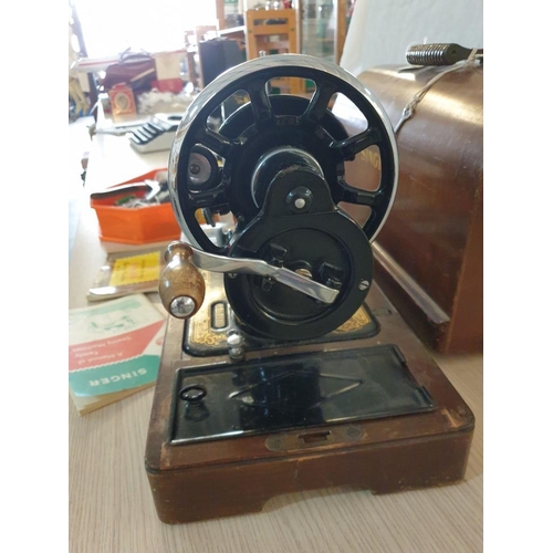 1 - Singer Sewing Machine, Model: 26K (Circa 1933), Cast Iron Manual Wind in Original Wooden Case, Toget... 