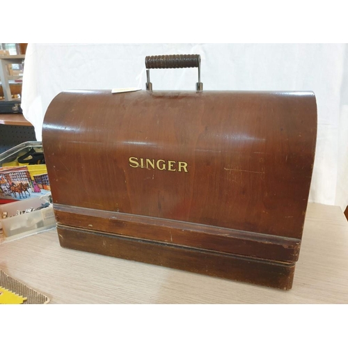 1 - Singer Sewing Machine, Model: 26K (Circa 1933), Cast Iron Manual Wind in Original Wooden Case, Toget... 
