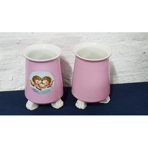156 - Pair of Claw Foot Cache Pot Style Vases with Cherub Pattern (H:95cm & Ø:6cm)