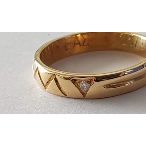 212 - 18ct Gold Band / Ring with 0.04ct Diamond, Inscribed 