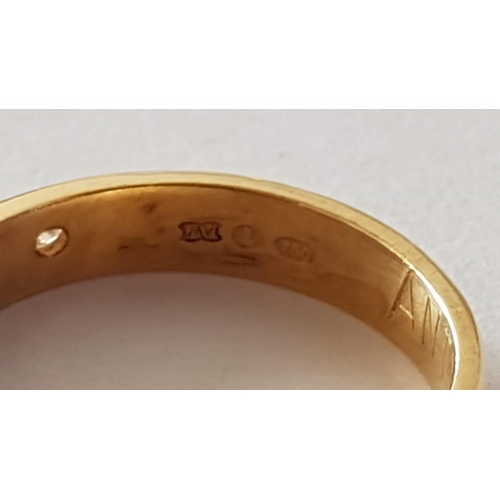 212 - 18ct Gold Band / Ring with 0.04ct Diamond, Inscribed 