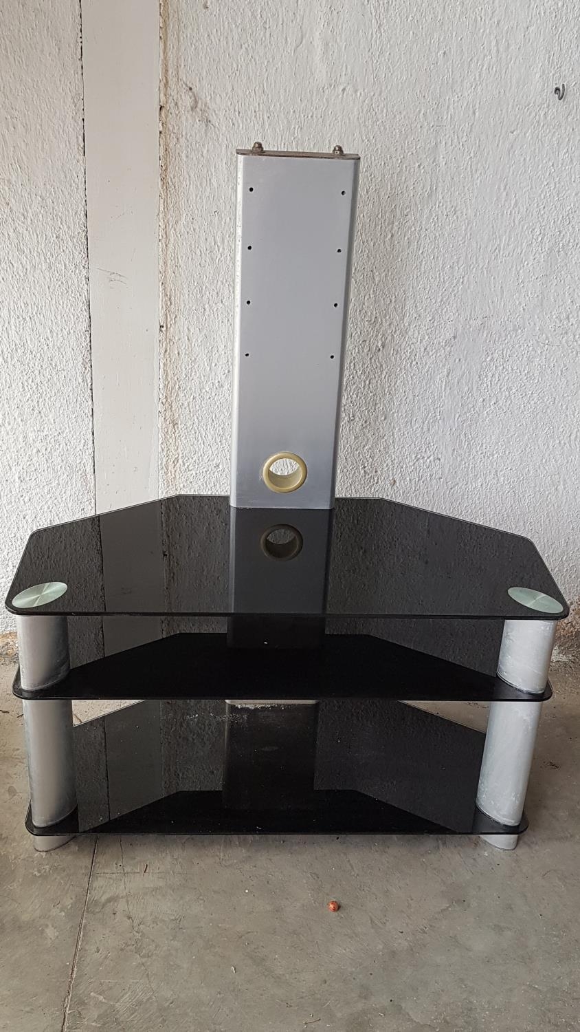 Retro Chrome / Black Glass TV Unit (L90cm x 43cm x H51cm 115cm)