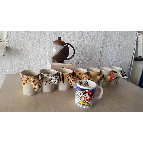 483 - Collection of 8 x Ceramic Mugs and Small Tea Pot (Plastic Boxed)