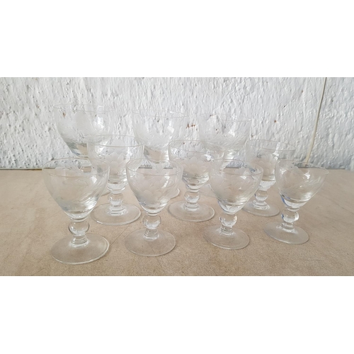 489 - Vintage Engraved with Floral and Grapes Pattern Assorted Glasses (16pcs)